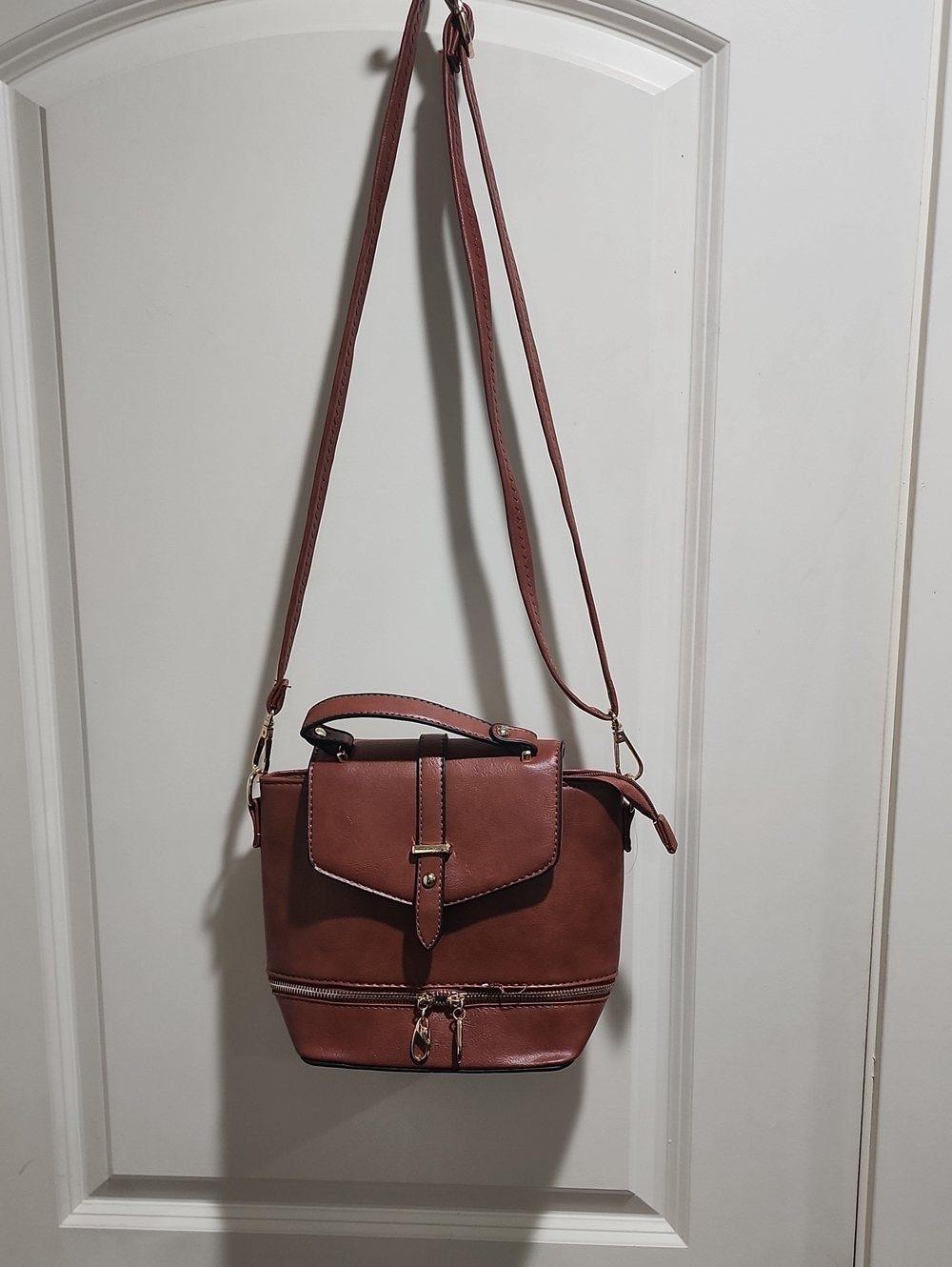 Stone Mountain Cognac Convertible Backpack Crossbody Purse Brown Faux Leather